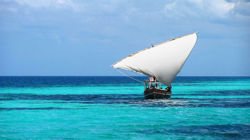 I came across this Zanzibar dhow (a local sailing boat) making it's way through the beautiful blue and turquoise seas around Tanzania's islands.